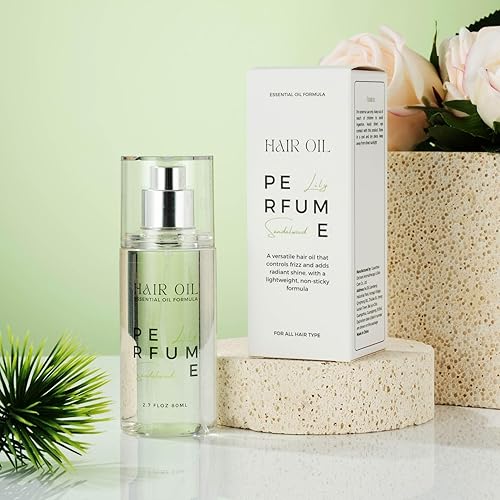 Miniatura 8 de Aceite de perfume para el cabello para mujeres (sándalo de lirio), aceite de argán protector térmico para cuidado del cabello seco, dañado y firme,