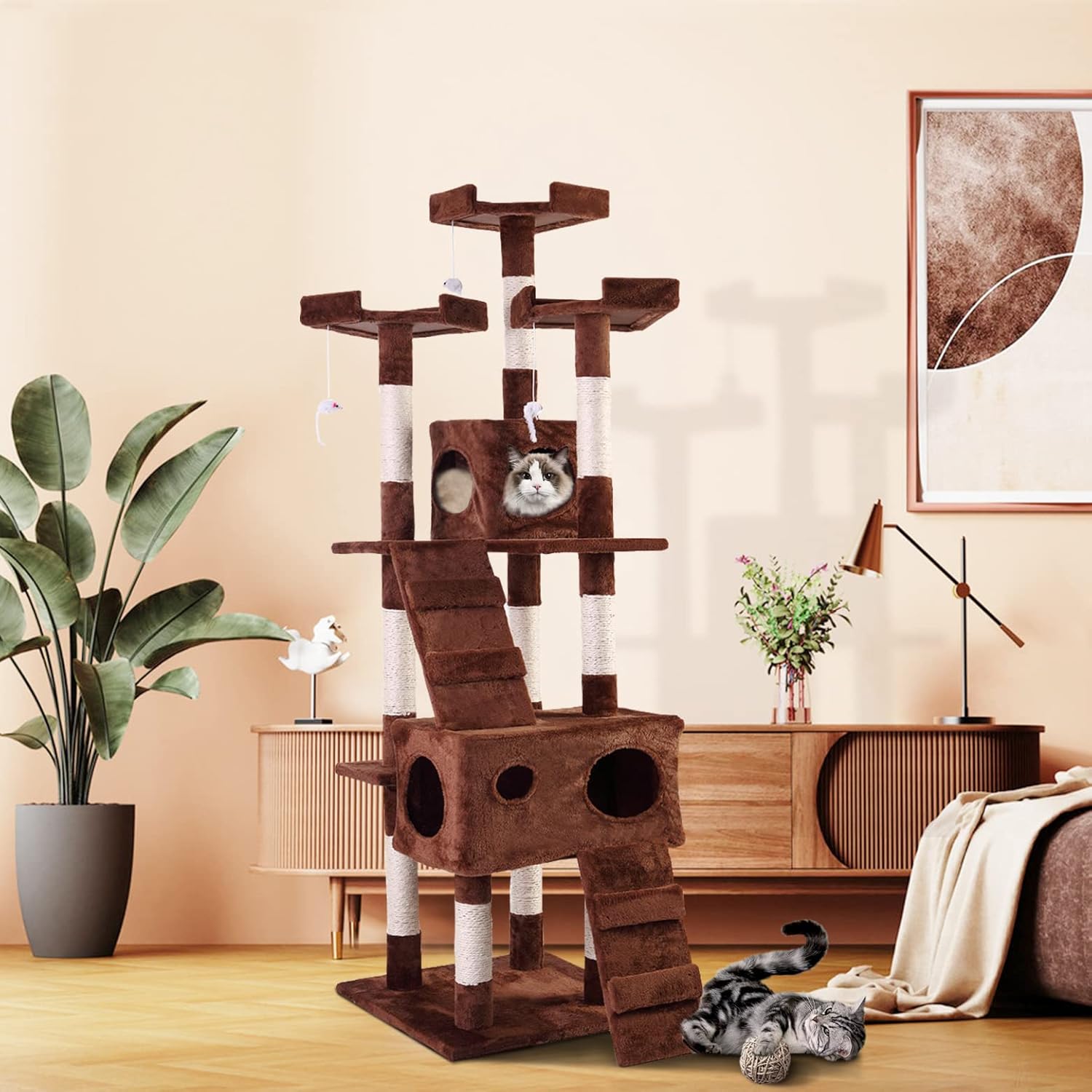 67" MultiLevel Cat Tree, XL Cat Tower for Indoor Cats, Cat Climbing Stand with
