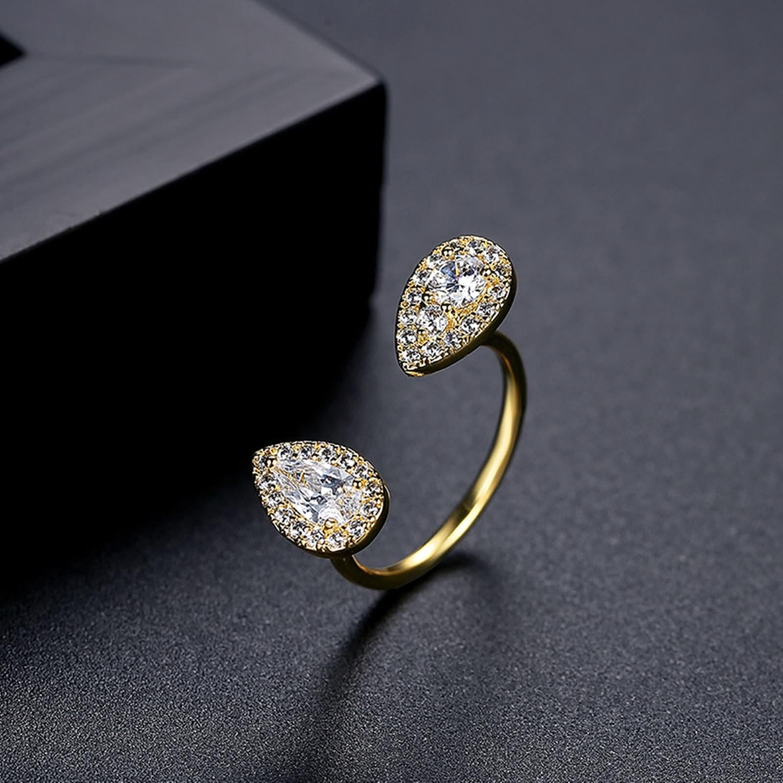 14 Karat Gelbgold Hochzeitsringe Moissanit Weiß, Damenringe Offen mit Tropfenförmigem Zirkonia
