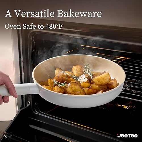 Miniatura 4 de JEETEE Juego de utensilios de cocina de cerámica, 15 ollas y sartenes antiadherentes con asas extraíbles, juego de utensilios de cocina de inducción