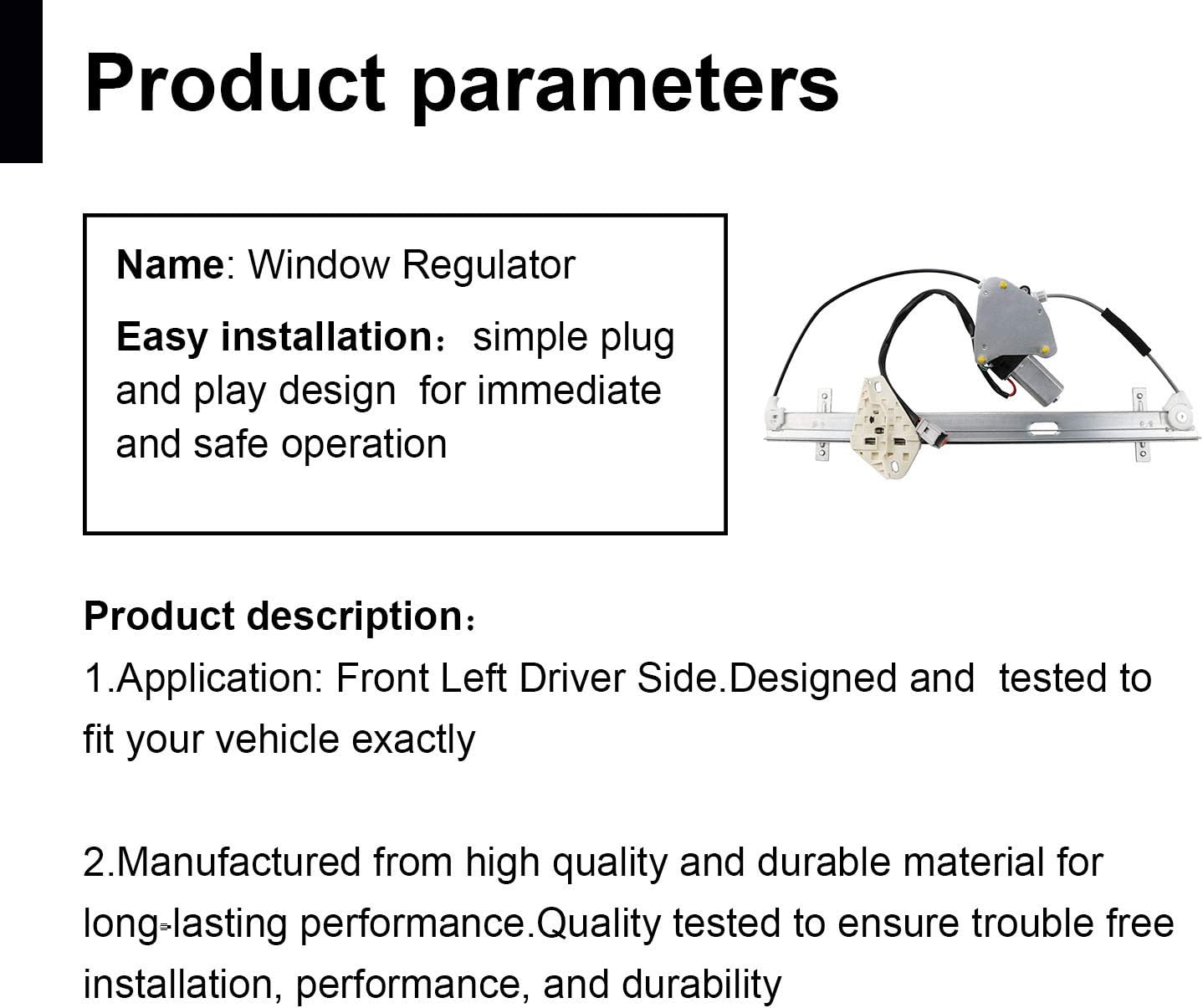 Front Left Driver Side Window Regulator Motor Fit for CR-V 2002 2003 2004 2005 2006, Replaces 741-302