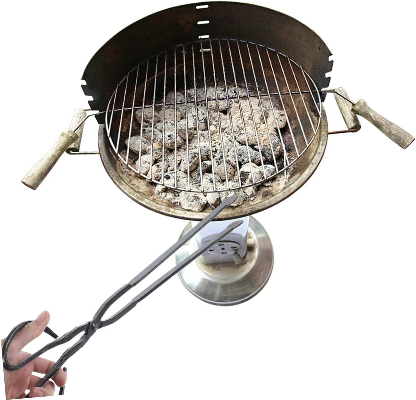 Lengthened Charcoal Tong for BBQ and Fireplace Heavy-Duty Iron Firewood Clamp Long Handle Outdoor Grill Tool for Charcoal and Firewood Handling Random Style