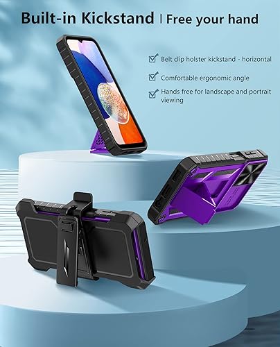 Miniatura 5 de FNTCASE Case for Samsung Galaxy A14-5G Military Grade Drop Proof Heavy Duty Protective Rugged A14 Cell Phone Cover with Belt Clip Holster Kickstand