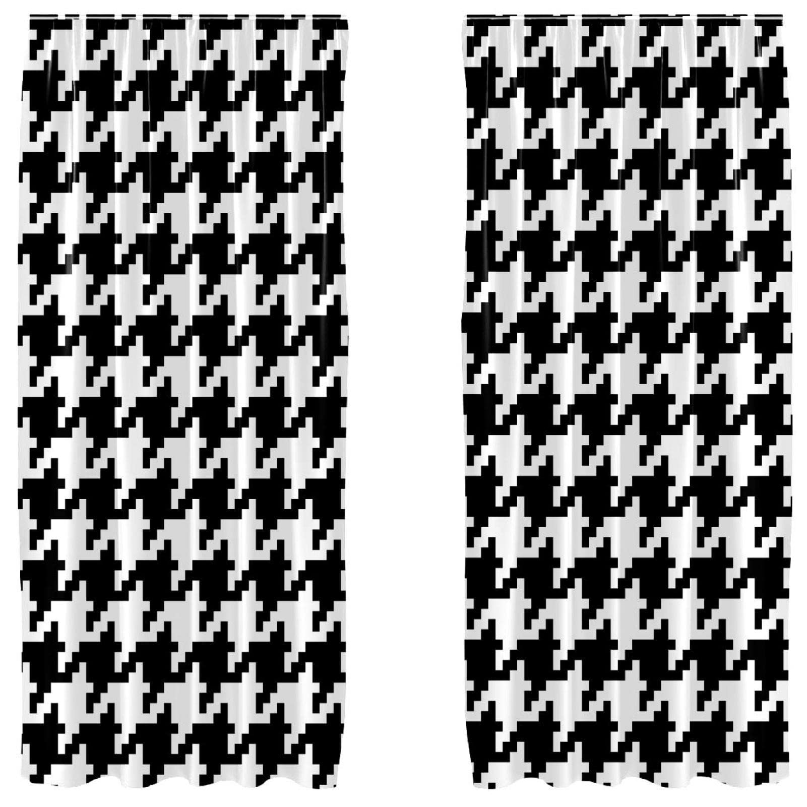 Cortinas opacas de microfibra que bloquean la luz con diseño moderno en blanco y negro de 55x84