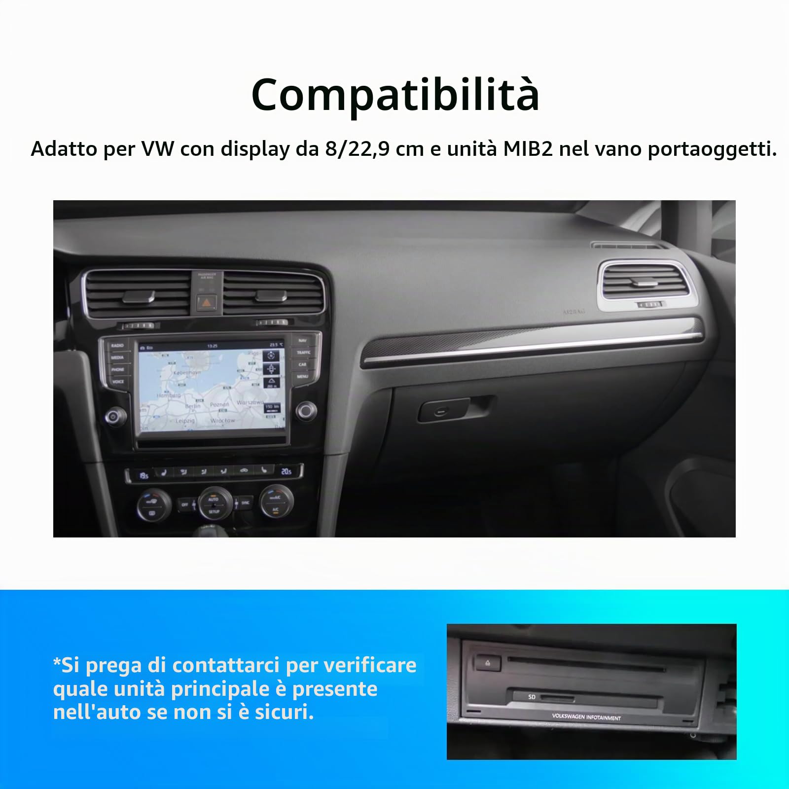 Decoder Box CarPlay per VW Seat Skoda MIB2 con Android Auto e Navigazione | Compatibile con Tiguan Lamando Magotan Teramont Phideon controllo sterzo Bluetooth GPS e sistema originale senza perdita