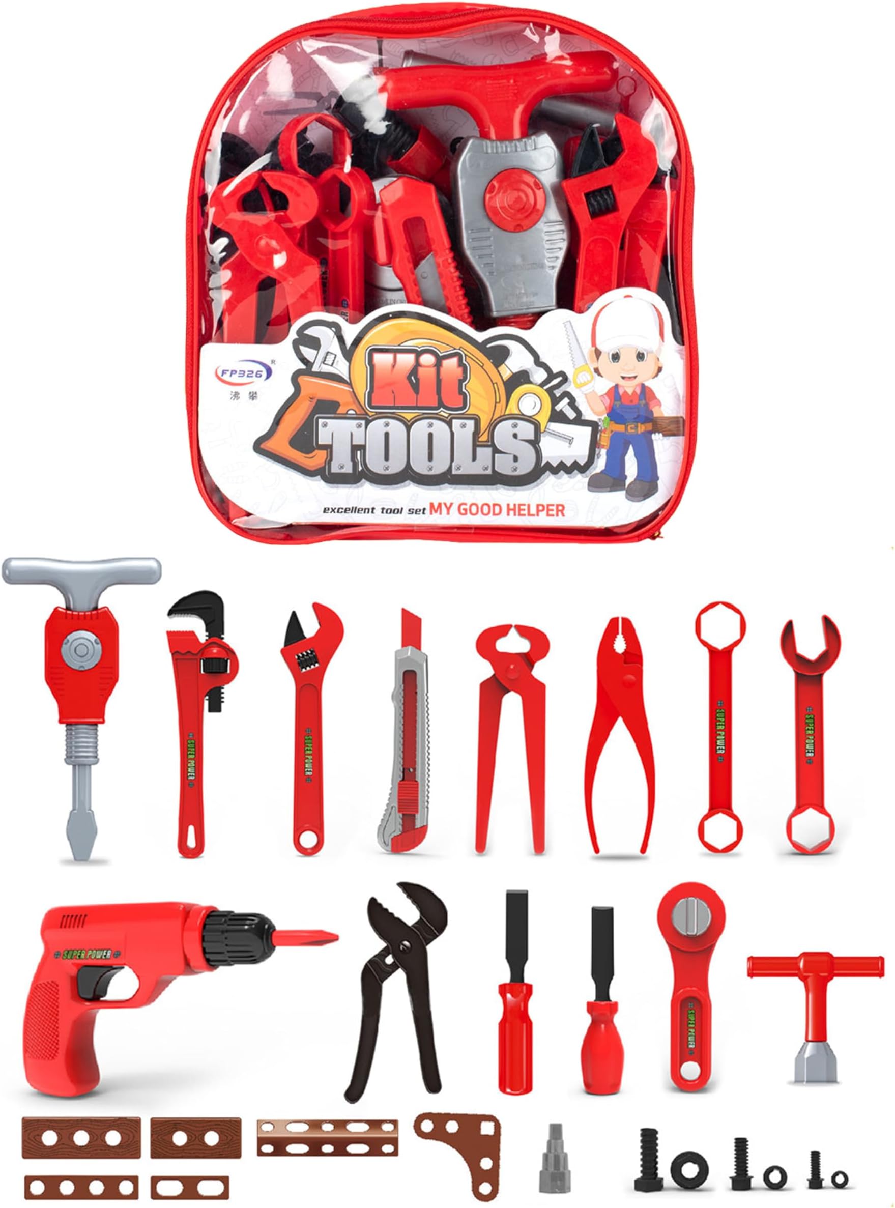 Bambibo Kids Tool Box - 27 Pieces, Kids Tool Set For Kids Ages 3-5 | Kids Tools Set Toys | Tool Box Set For Boys | Kids Mechanic Tool Set | Toy Tool Set With Drill | Kids Tool Bag Set