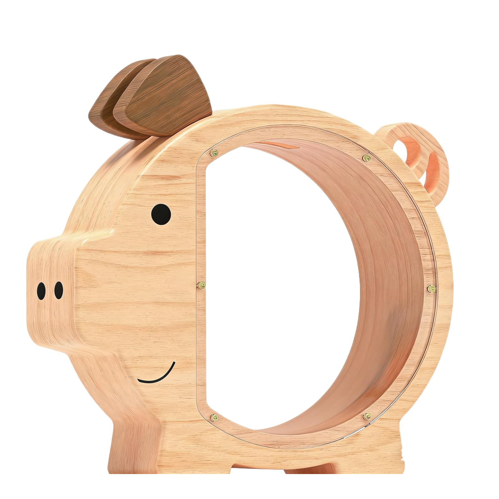 Hucha grande de madera transparente que fomenta el ahorro infantil