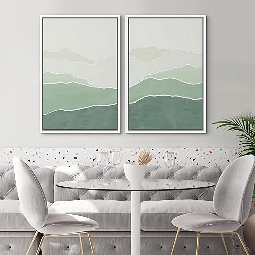 Miniatura 7 de SIGNWIN Lienzo enmarcado para pared, juego de arte de collage de polígonos verdes en acuarela pastel, ilustraciones con formas abstractas, arte