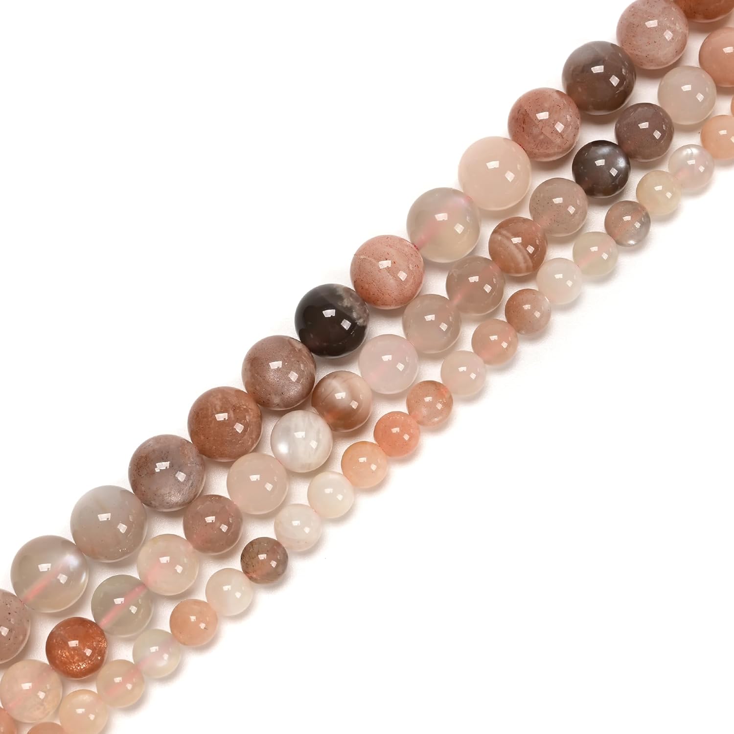 JM Design Multi-Color Peach Moonstone Smooth Round Beads Size 12mm 15.5" Strand for Jewelry Making