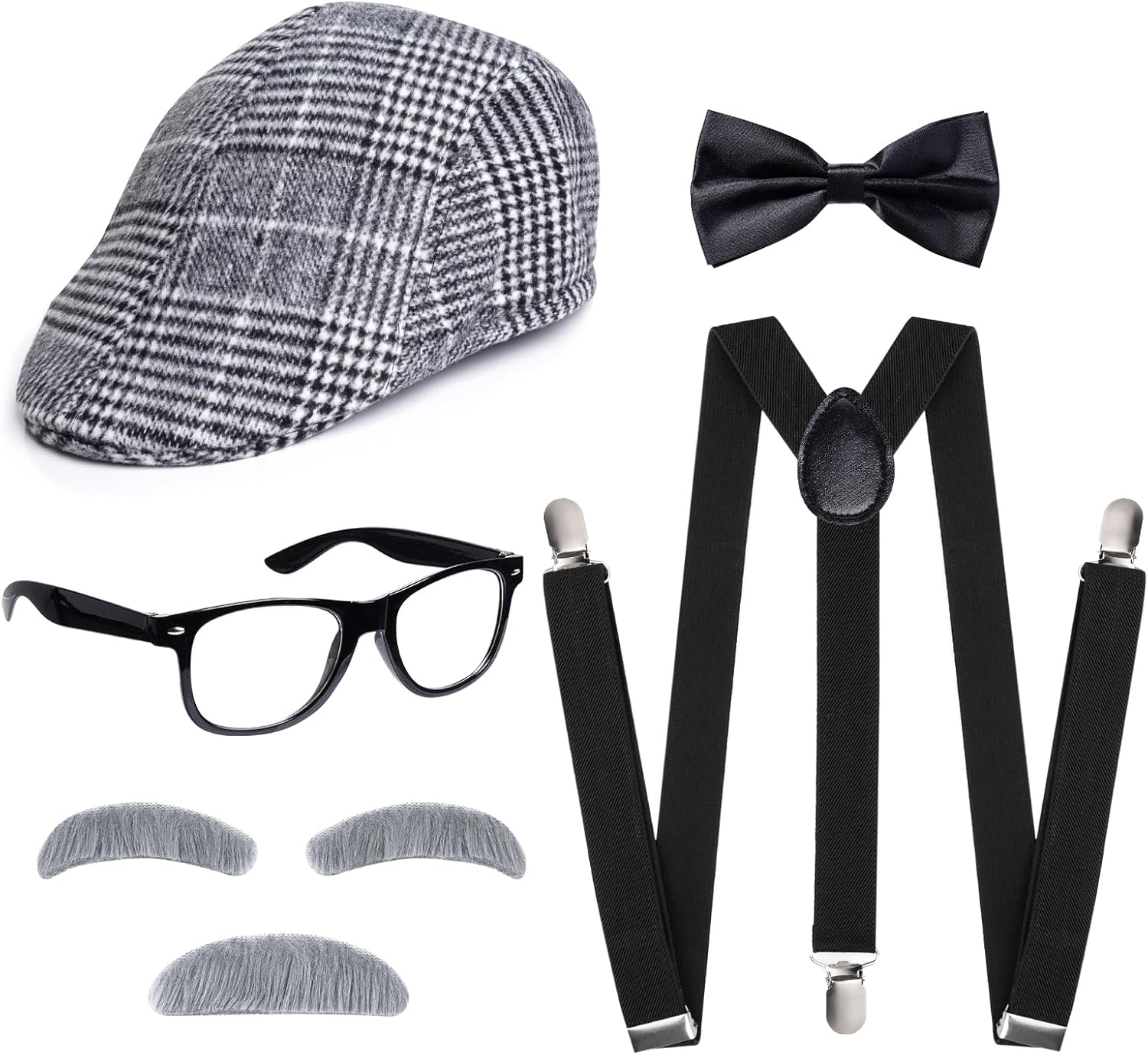 Old Man Costume Set 100 Days of School Grandpa Costume for Adults Newsboy Hat 1920s Accessories for Halloween