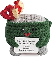 Handmade Emotional Support Crochet Dumpster Fire with Positive Card - Funny Desk Decor & Inspirational Gift for Women, Men, Coworkers (Green)