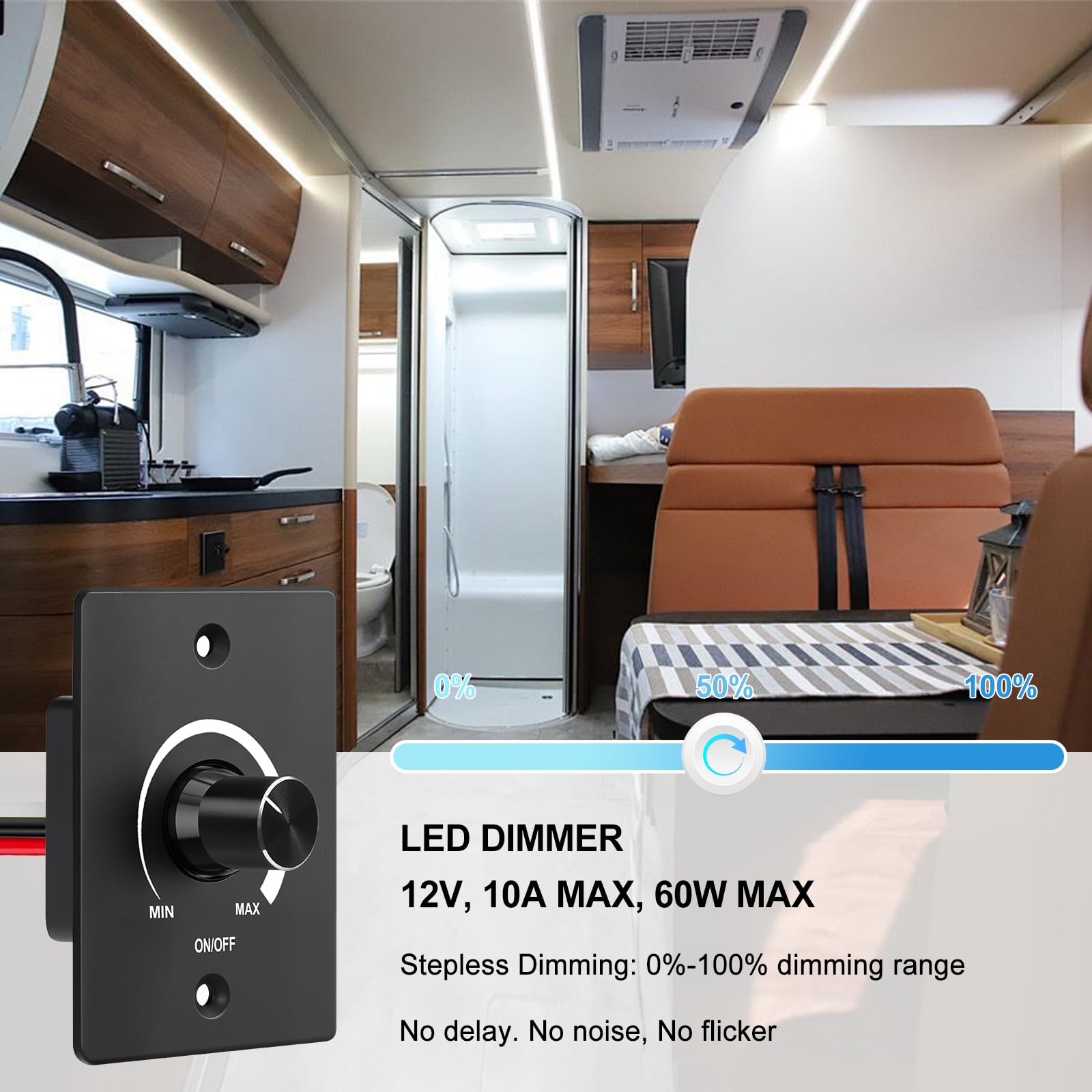 Interruptor Regulador de Luz, Dimmer LED 12V, Regulador intensidad LED Través de la Perilla para Ajustar el Brillo Adecuado, para Tiras de luces, para acampadas, barcos, camiones, caravanas