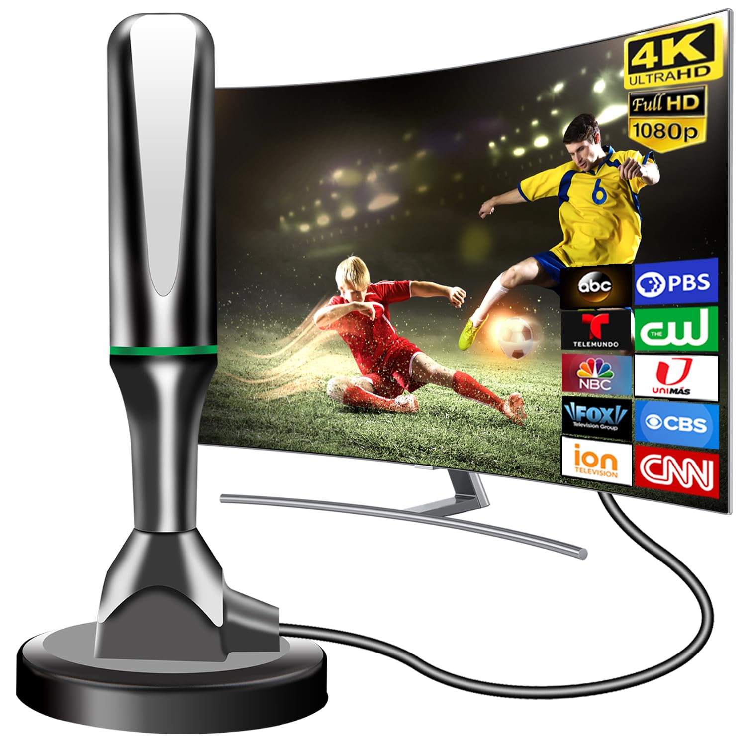 Antenna for Smart TV, TV Antenna for Local Channels, OTA Antennas Indoor with Strong Magnetic Base & Iron Sheet for Easy Setup, 360° Reception HD Antennas for TVs Indoor 4k (V019-V1)