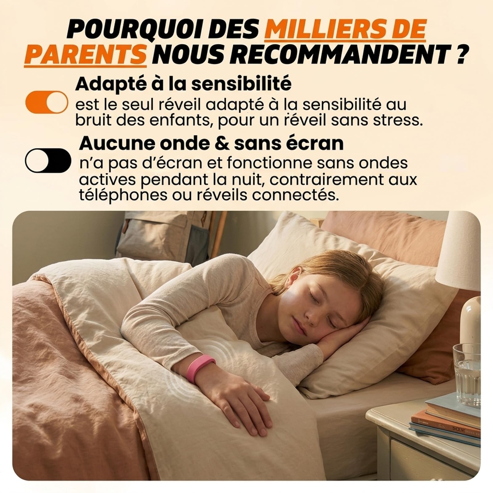 Reiteag Taqavibe Bracelet Reveil Enfant – Réveil Silencieux au Poignet, Autonomie Longue Durée, Confort Léger, Idéal pour Routine Matinale et Enfants Dormeurs Profonds