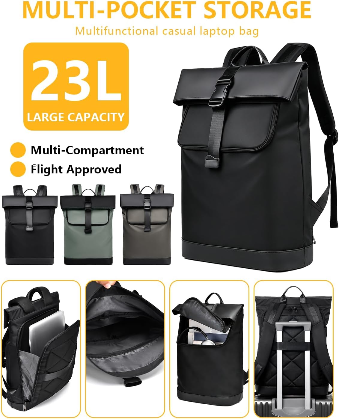 Lightweight Laptop Backpack 17Inch for Women & Men Professional Business Computer Bag with Back Cushioning Carry on Waterproof Travel Computer Backpack Resistant Travel Work Citywalk Black