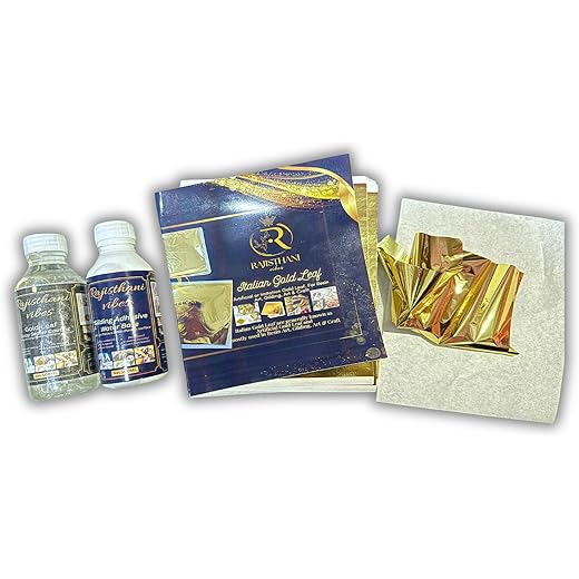 Gold Leaf Kit 100 Sheets + Adhesive & Sealer 50ml 8CM