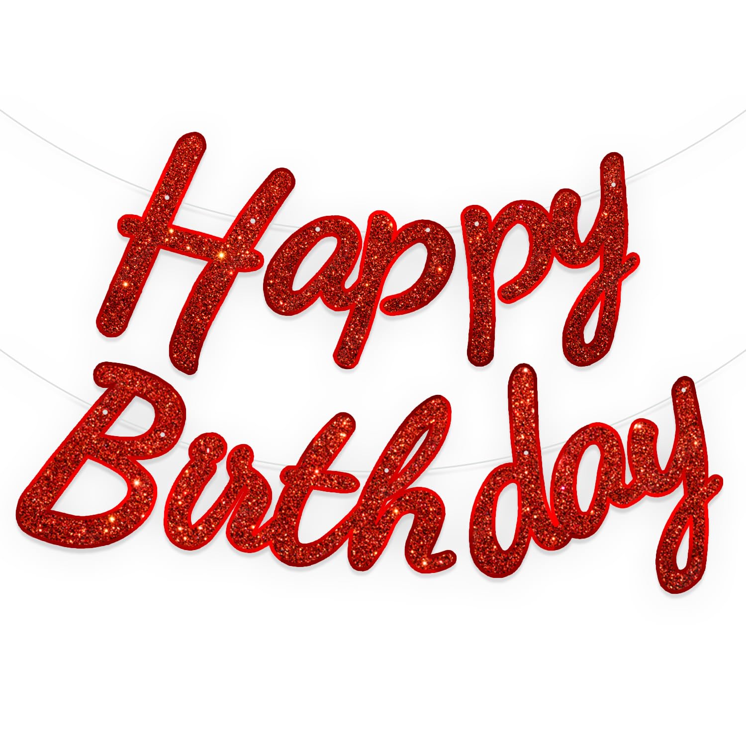 Rozi Decoration Red Glitter Cursive Happy Birthday Banner –Sparkle Letter Garland for Birthday Decoration, Reusable Paper Cardstock Hanging Banner for Kids, Adults, Boys & Girls, (Pack of 1 Set)-image-10