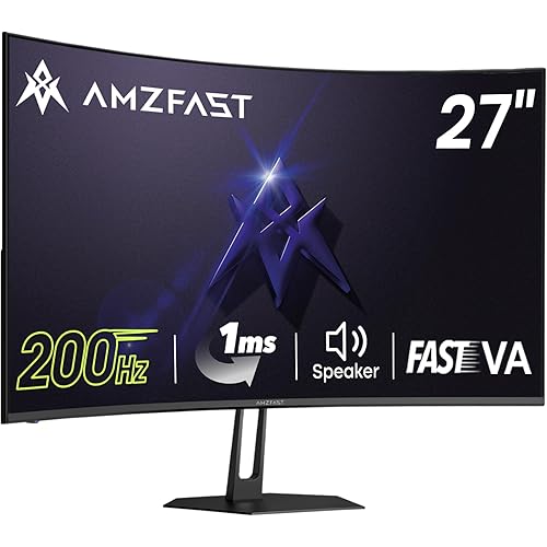 Amzfast 27 inch 200Hz Curved Gaming Monitor, FHD 1080P Computer Monitor with Built-in Speakers, MPRT 1ms with Fast VA Panel | 130% sRGB, 3000:1,1500R | 12 Months Warranty Exchange