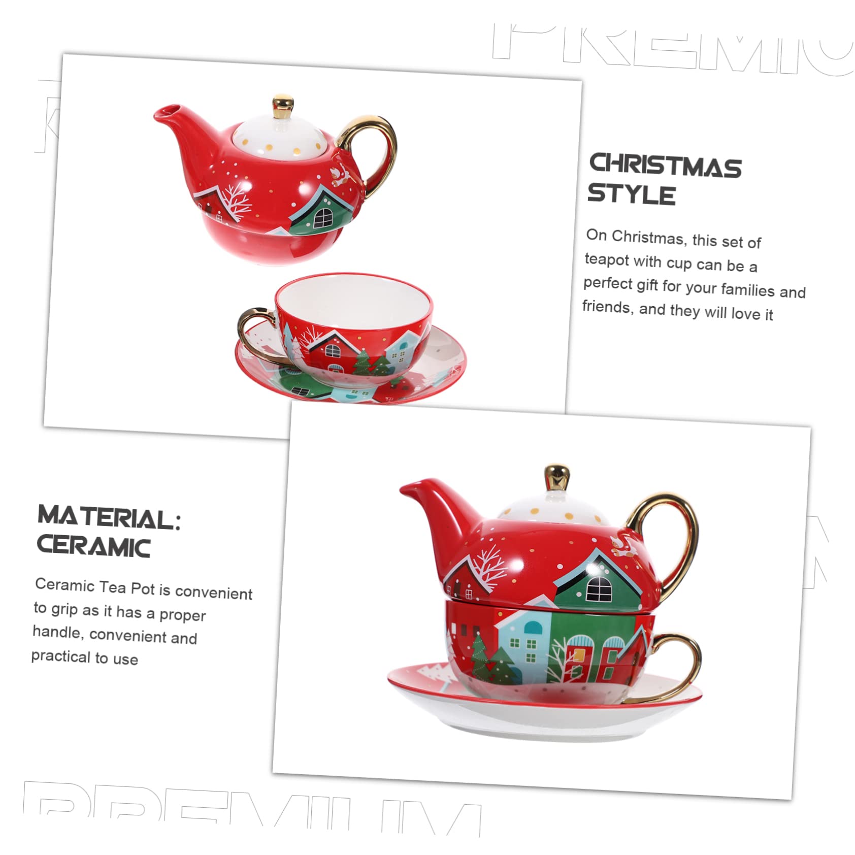 Teekanne aus Keramik 420ml mit Tasse und Untertasse für Weihnachten Feier