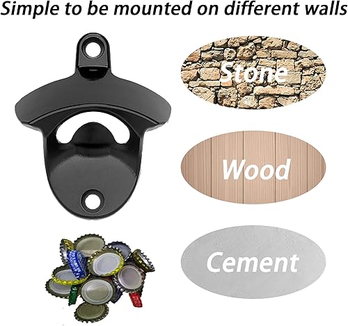 Miniatura 6 de Gun-metal negro montado en la pared abrebotellas de cerveza magnético con tapa de botella magnética