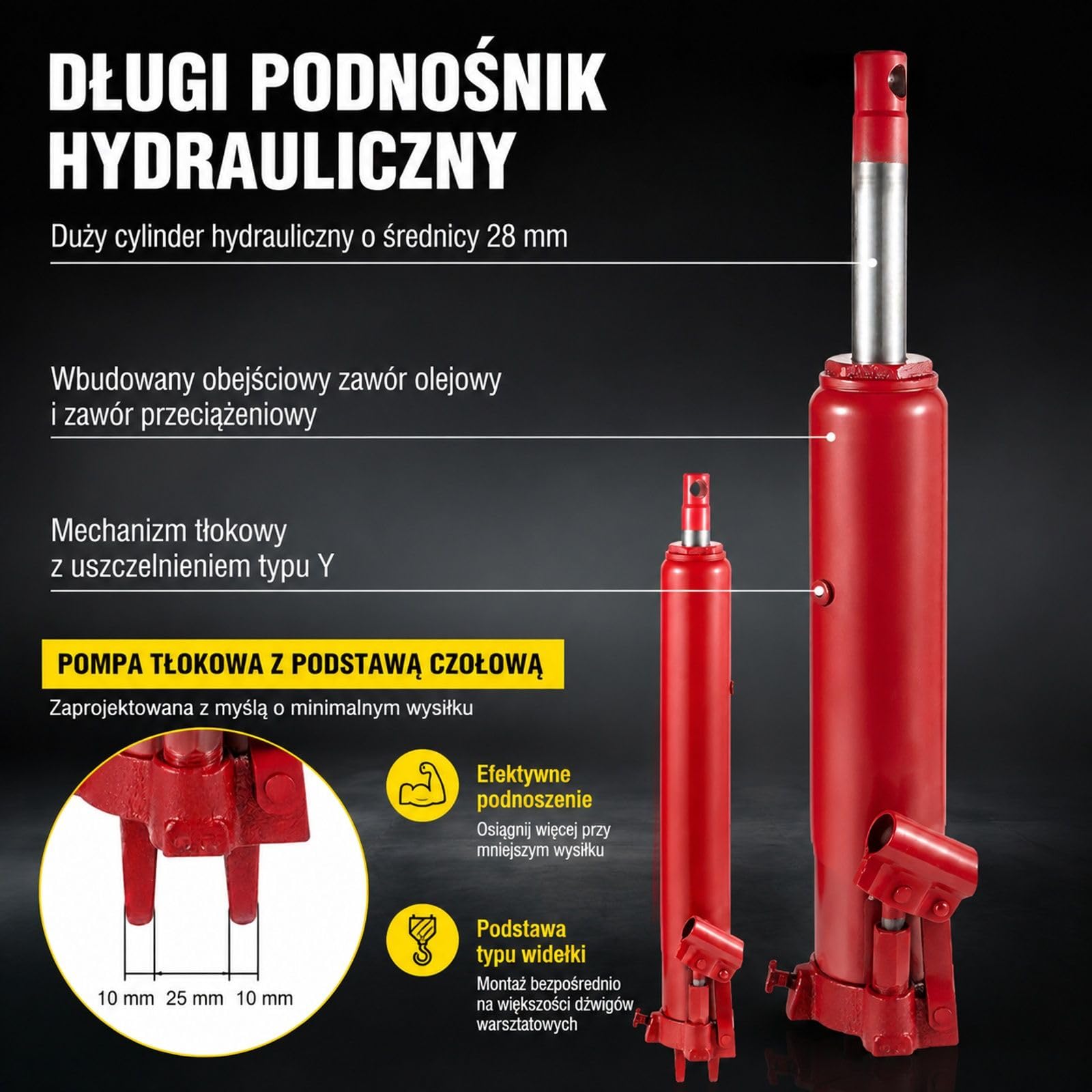 Hydrauliczny long ram podnośnik 8 ton, ręczna pojedyncza pompa, do żurawia warsztatowego