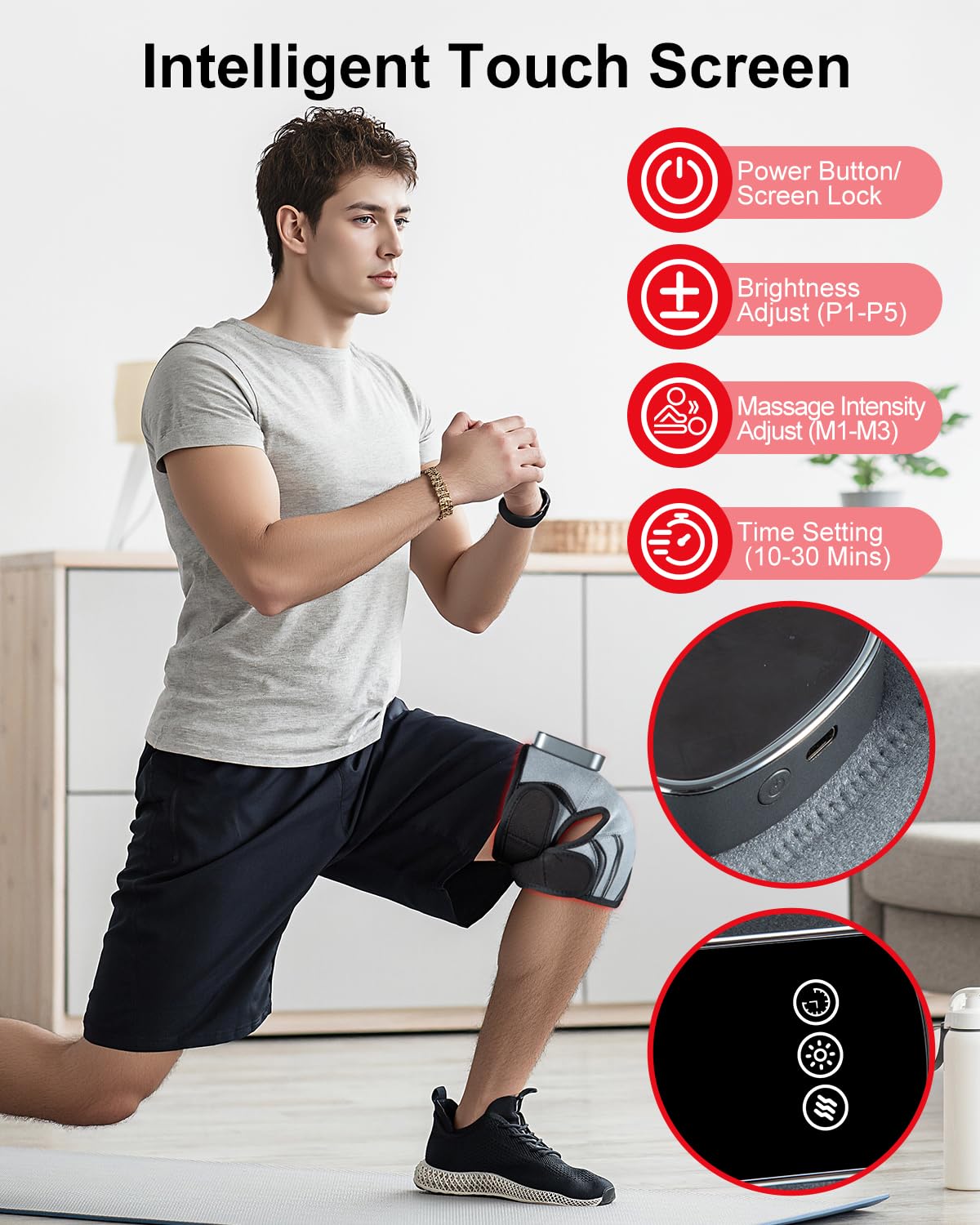 Red Light Therapy Knee Brace, 3D Knee Massager with 5 Brightness and 3 Vibration for Pain Relief, 660nm&850nm Near Infrared Light Therapy Brace, Gifts for Woman Man Elder, Rechargeable Knee Wrap - Image 6