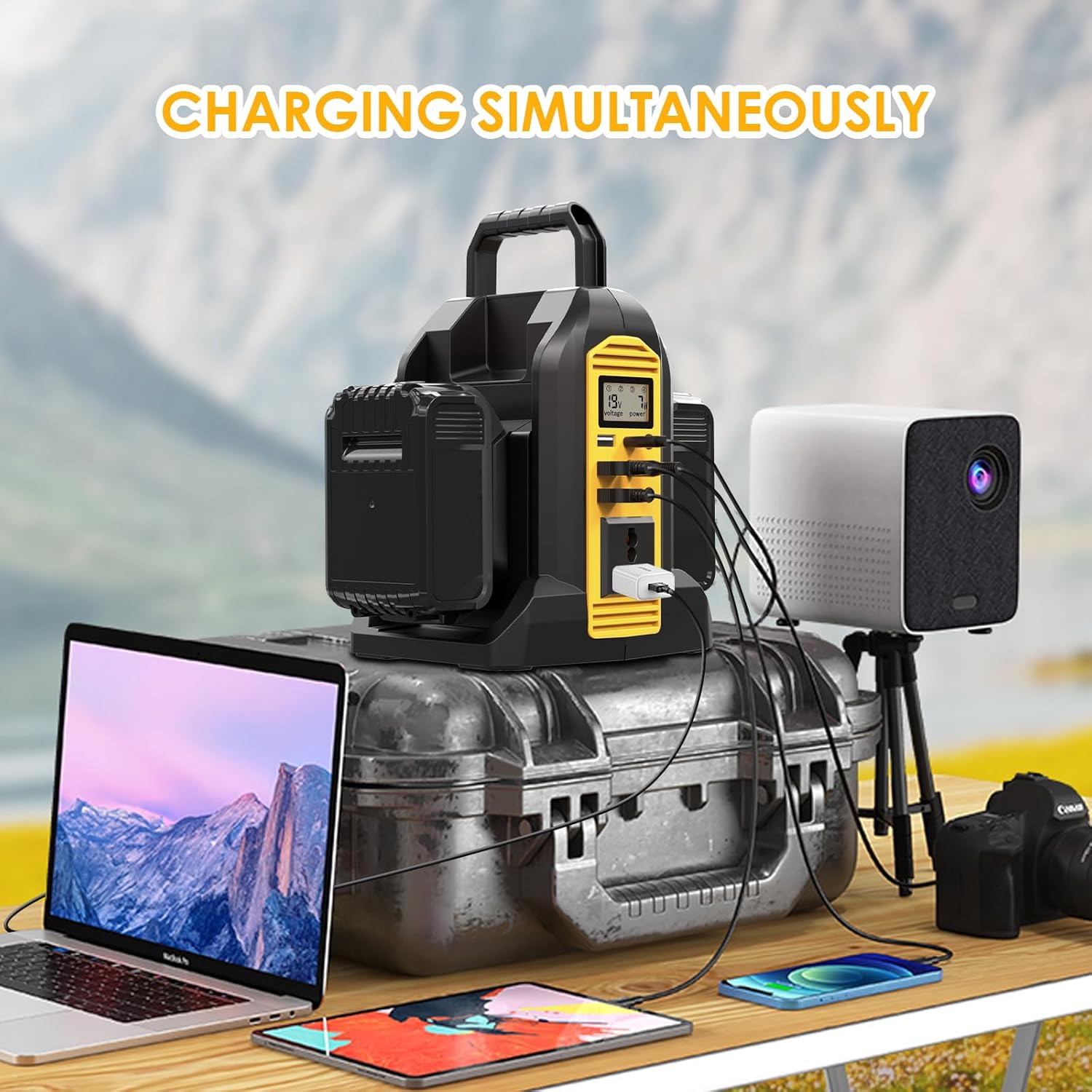WaxPar Power Inverter Compatible with Dewalt 20V Battery, 2 Ports 350W Outdoor Generators Convert DC 20V to AC 120V Pure Sine Wave Inverter with 6 Output Ports, LED Light for Camping Emergency