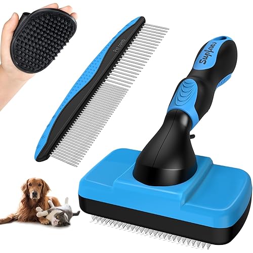 3PCS Dog Grooming Kit - Deshedding Brush, Slicker Brush, Bath Brush and Comb for Pet Supplies (Blue Black)