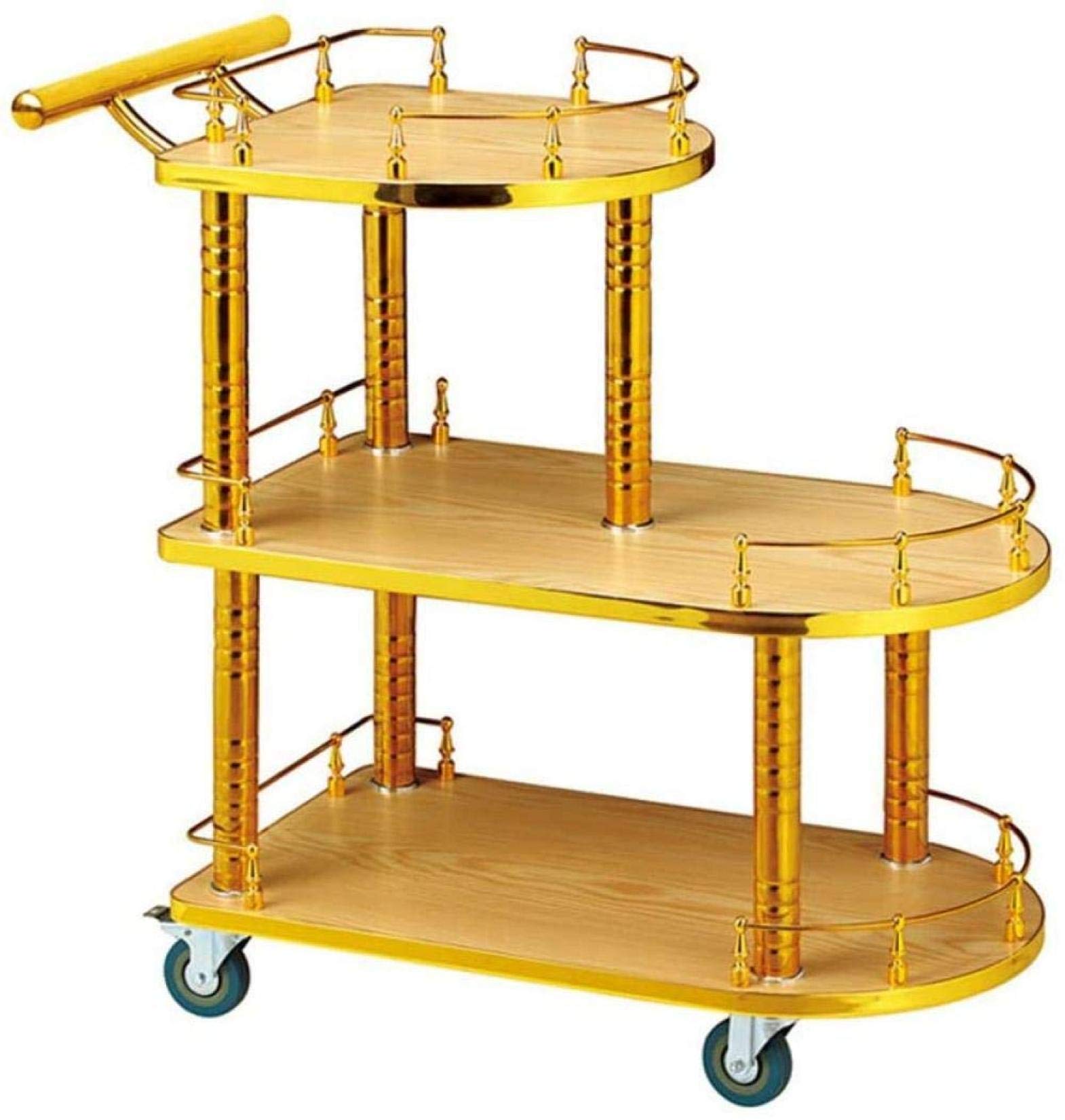 Carrito de servicio de hotel con 3 pisos de madera y metal para reposteria