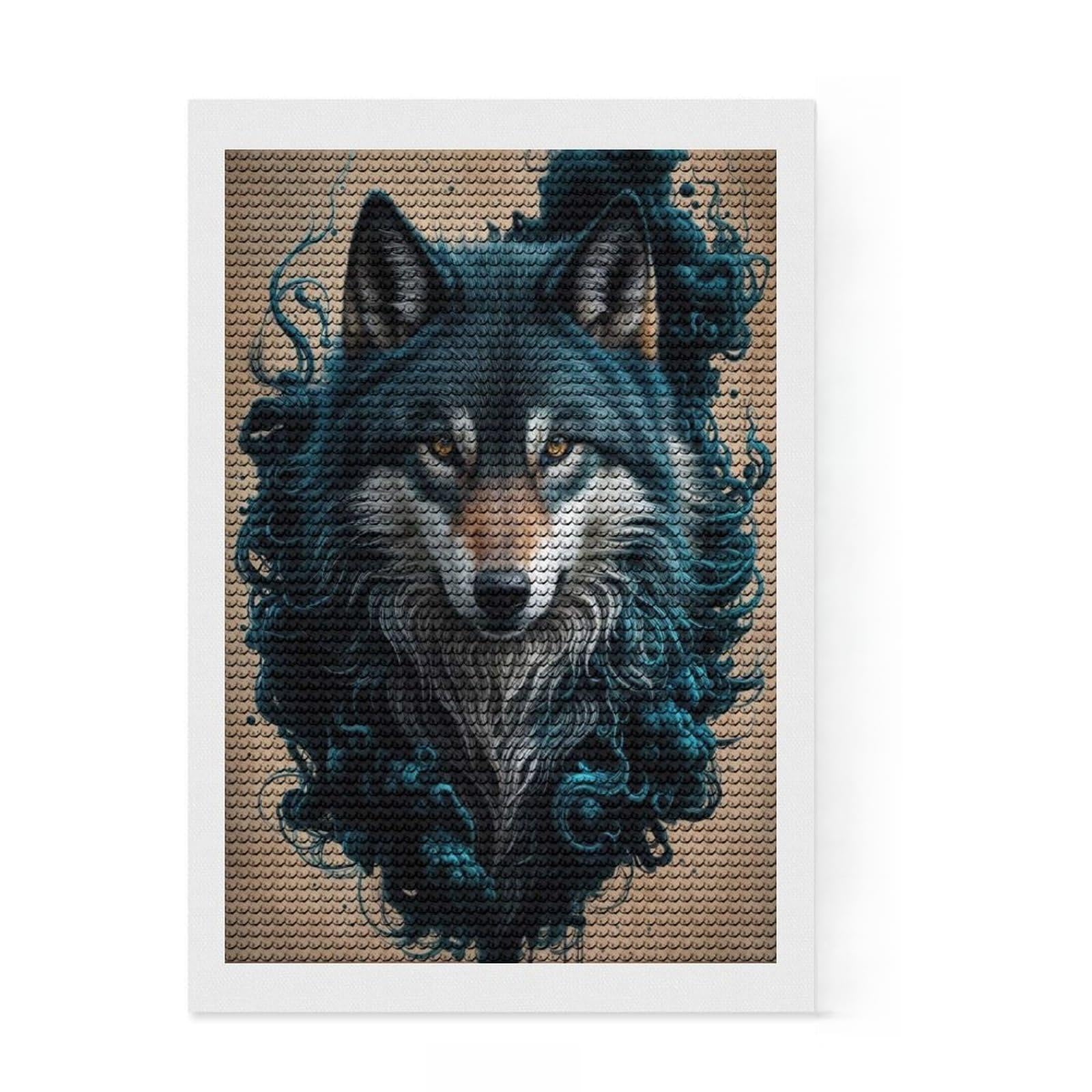 Junmoney Wolf in Blue Smoke Diamond Style Art Kit 8"x12", Winter Craft, Gift Idea, Farmhouse Decor, Thoughtful Present, Office Decor