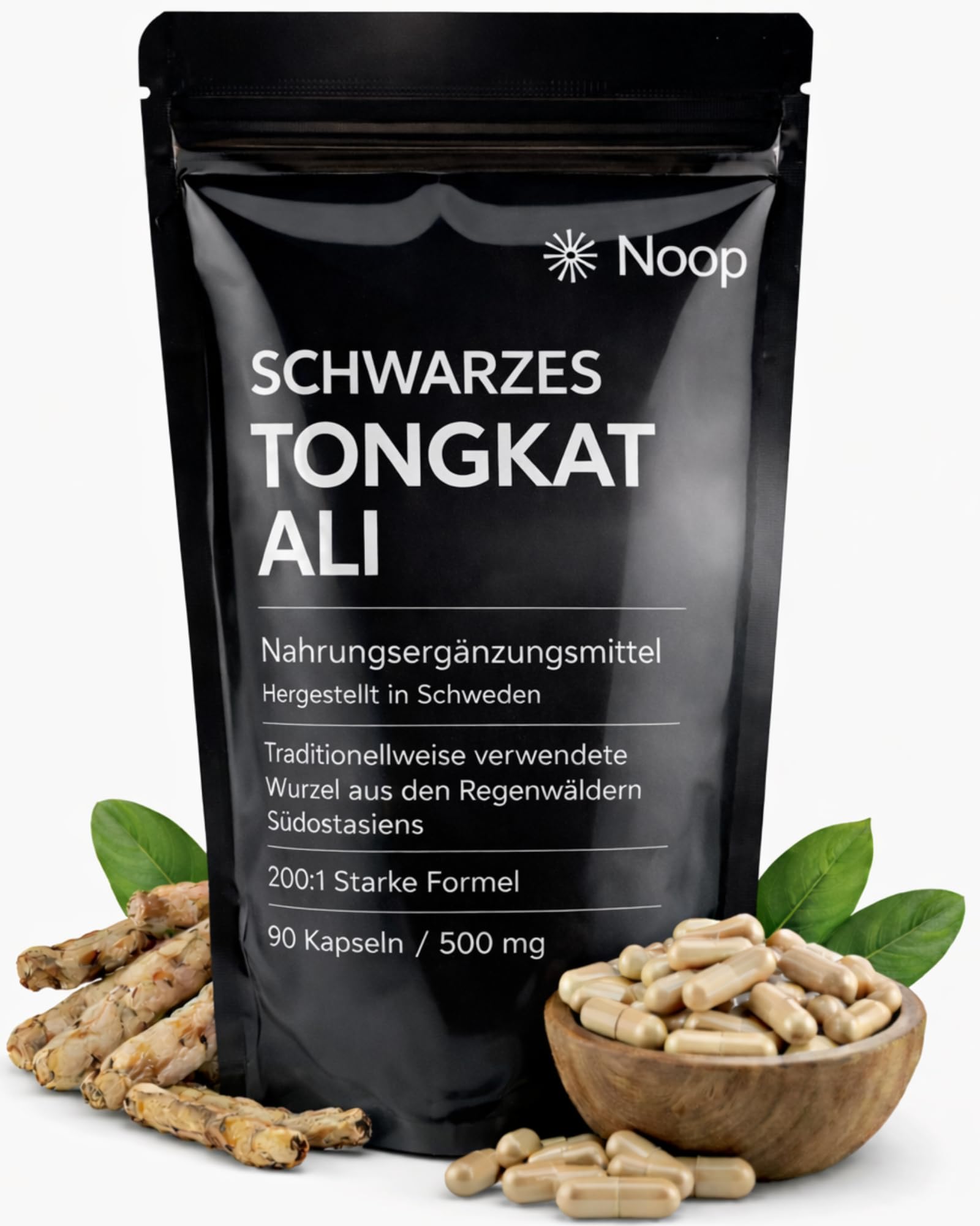 NOOP Schwarzer Tonkat 500 mg Kapseln – Premium Pflanzenextrakt aus Schweden, 200:1 Wurzelextrakt, 90 vegane Kapseln