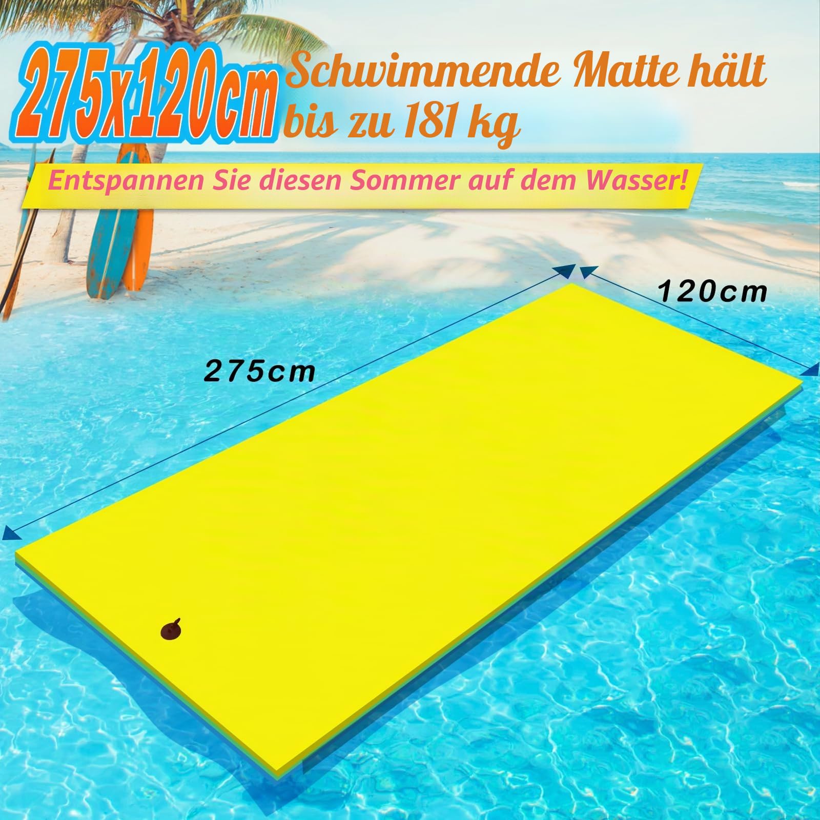 CTSC Schwimmende Wassermatte, Schwimmende Matte, Wassertrampolin für Erwachsene, reißfeste 3-lagigen XPE-Schaummatte, EIN toller Begleiter für Bootsfahrten und Poolspaß