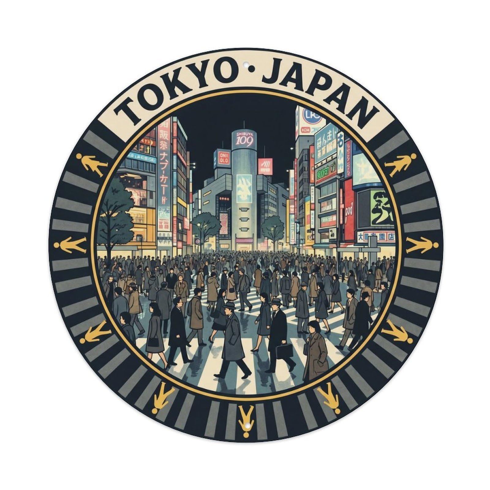 Tokyo Shibuya Scramble Crossing Pedestrians Castle Metal Tin Sign