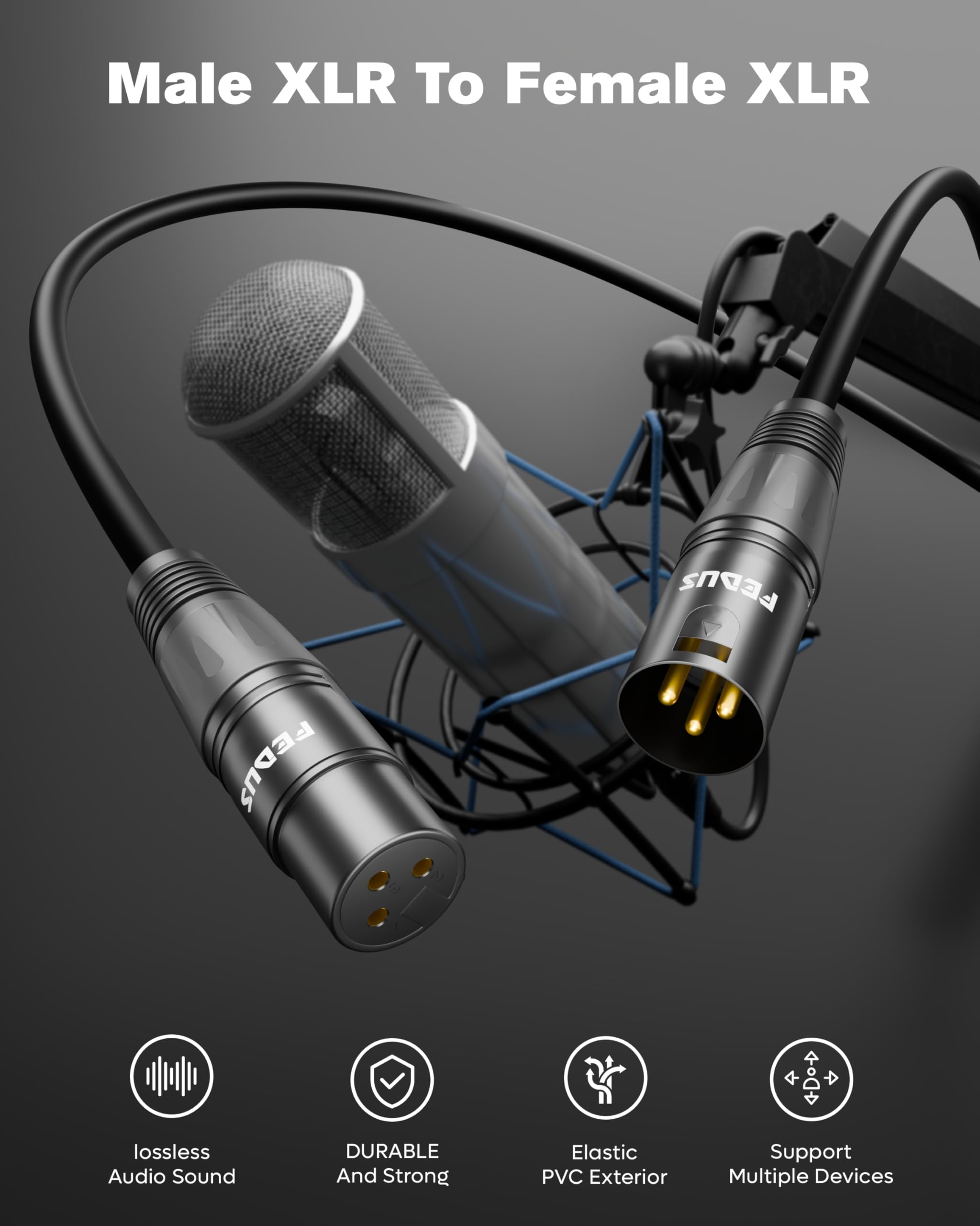 FEDUS StagePro XLR Cable Male to Female 5 Meter, Professional 3 Pin Balanced Microphone Mic Cord, 24AWG Oxygen-Free Copper, Mic Wire, Noise-Free Audio & DMX Wire for Podcast, Stage, Studio Mixer — Amazon image 2