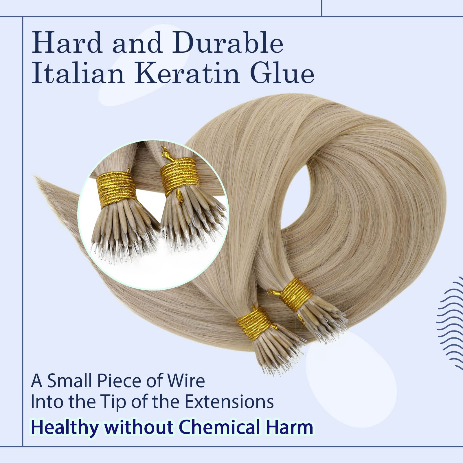 RUNATURE Nano Hair Extensions Real Human Hair Blonde Nano Beads Hair Extensions Highlight Light Brown with Ashy Blonde Invisible Nano Ring Straight Remy Hair 50s 12 Inch #16P22 - Image 4
