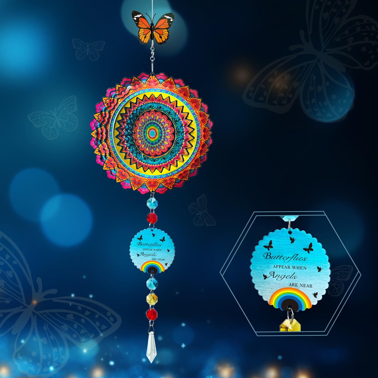 FONMY Mandala Flame Pet Sympathy Gift Dog Memorial Wind Spinner Dog Memorial Suncatcher Gifts for Dog Lovers Stainless Steel Wind Chime-Silver-20 in