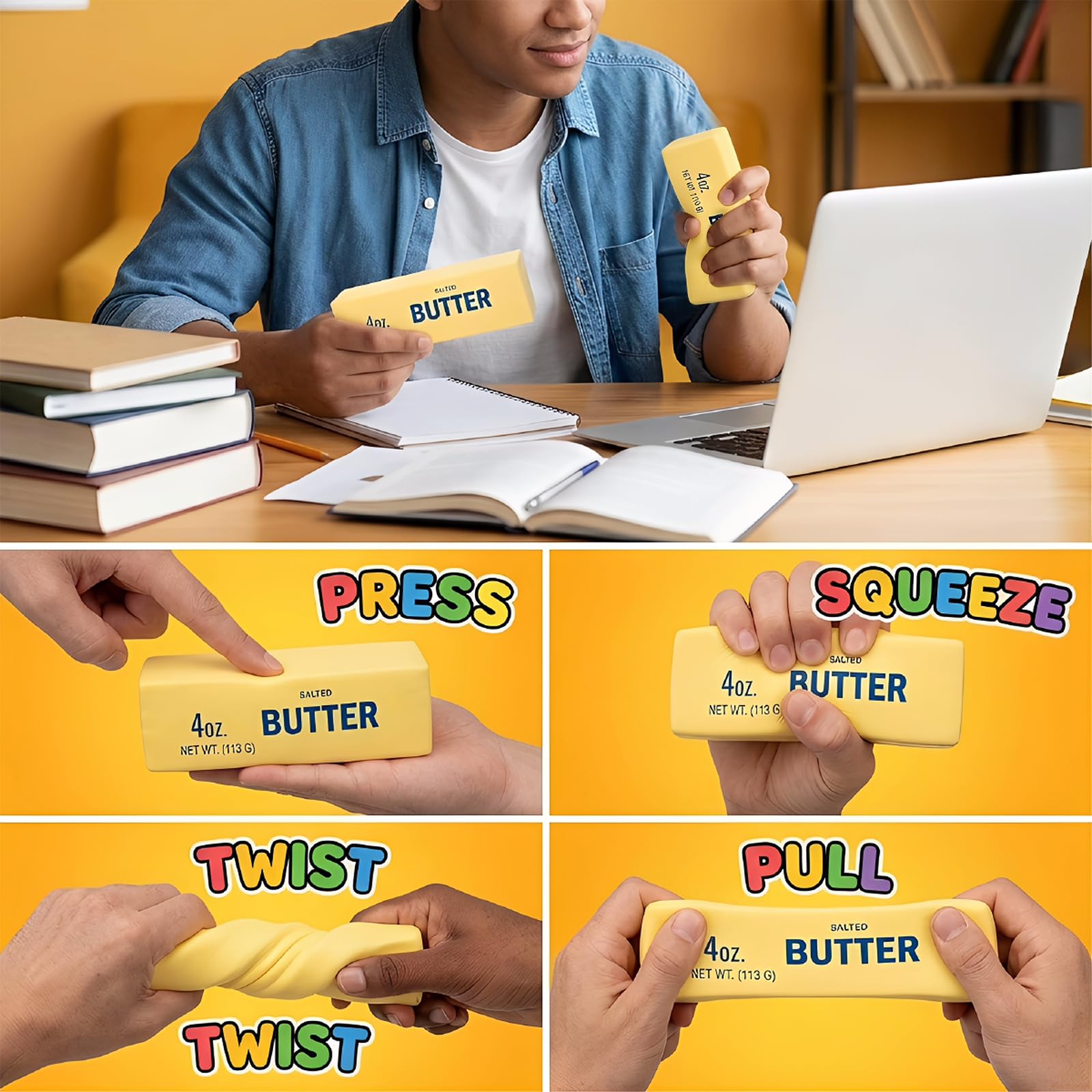 2 Stück Butter Squishy Fidget Toys, Squishy Butter Antistressball Kinder Erwachsener, Realistisches Fidget Toys für Stressabbau Erwachsener, Anti Stress Spielzeug, Das Geschenk für Ängste Stressabbau - 3