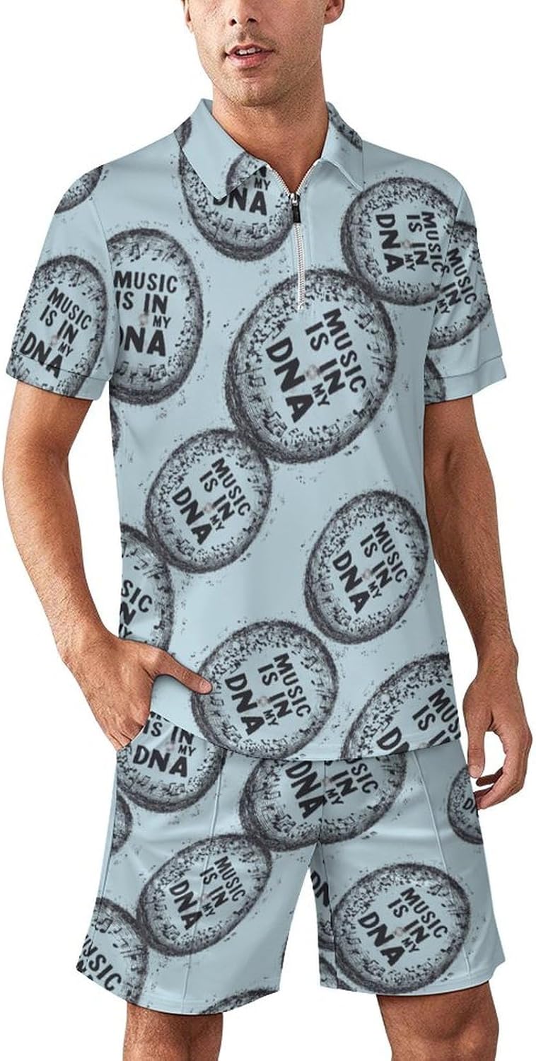 Music Is My -Dna Mens Polo Shirts Track Suits 2 Piece Short Sleeve Sweatsuit 1/4 Zip Golf Loungewear for Sports