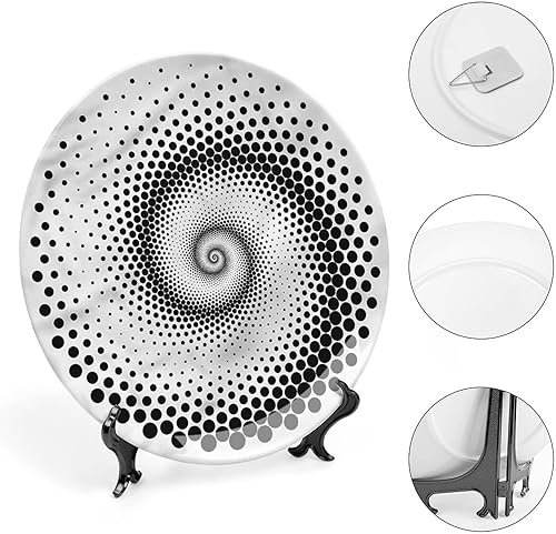 Miniatura 4 de LIGUTARS Platos de cerámica, platos decorativos abstractos de cerámica, forma de espiral de puntos negros, 10 pulgadas, para comedor, fiestas,