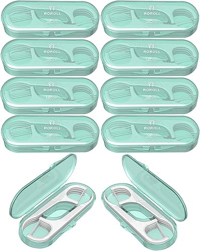 Holy Rose Dispensador de púas de hilo dental, estuche portátil para hilo dental, 4 cajas de 10 unidades, con varillas de hilo dental para adultos,