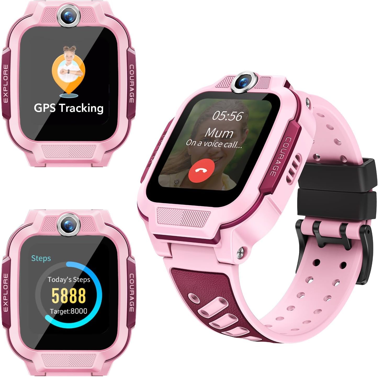 imoo Z3 Montre Intelligente pour Enfants, Kids Smartwatch avec GPS Mondial, SOS, contrôle Parental, IP68, Mode école, appels vidéo HD, Voix, Chat, écran 1,5 Pouces, 8 Go, Vibration, SIM (Rose)