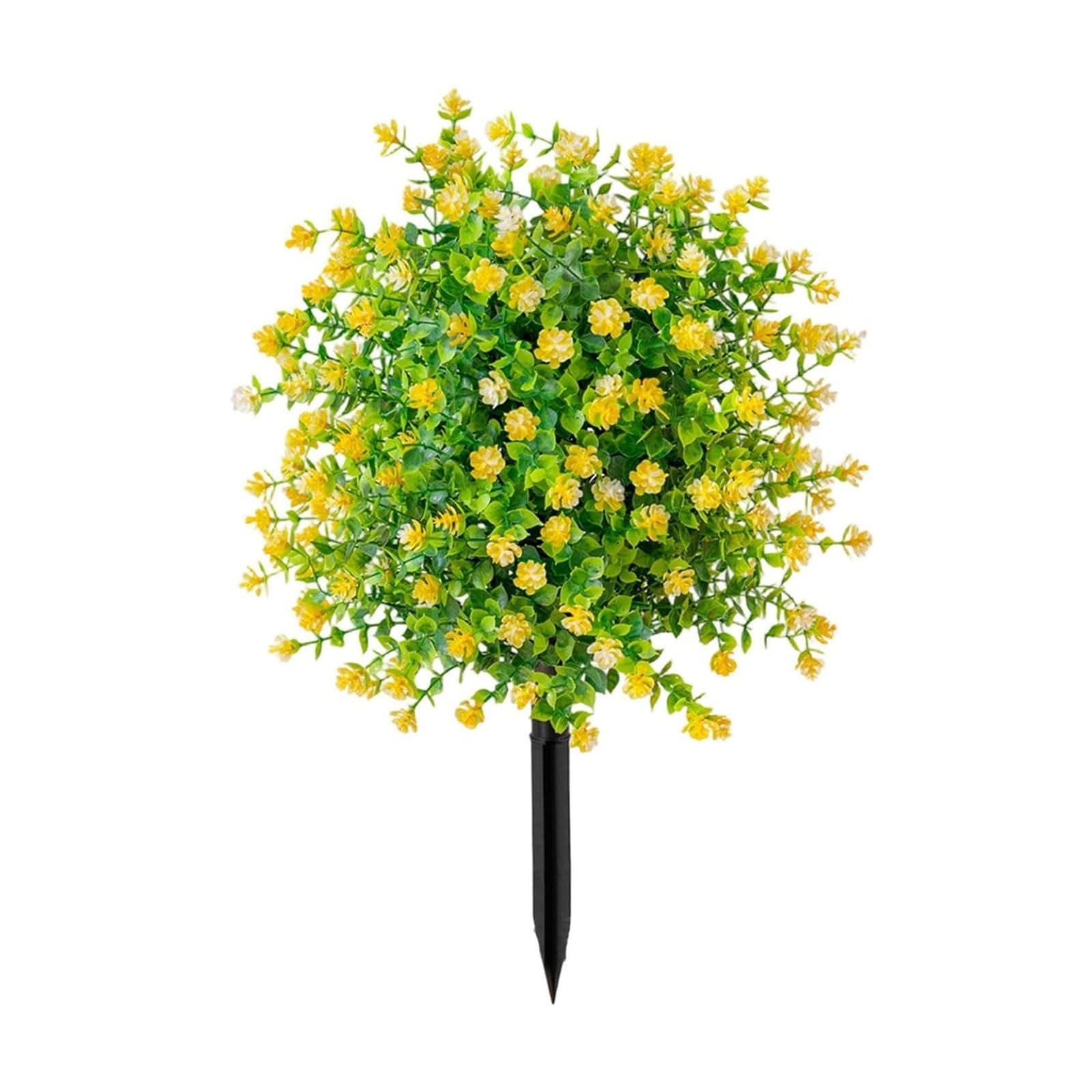 Wbcdxcbb Yellow Simulation Camellia And Eucalyptus Leaf Ground Insert Artificial Flowers Fake Plants For Outdoor Garden Decoration 1Pcs(Yellow)