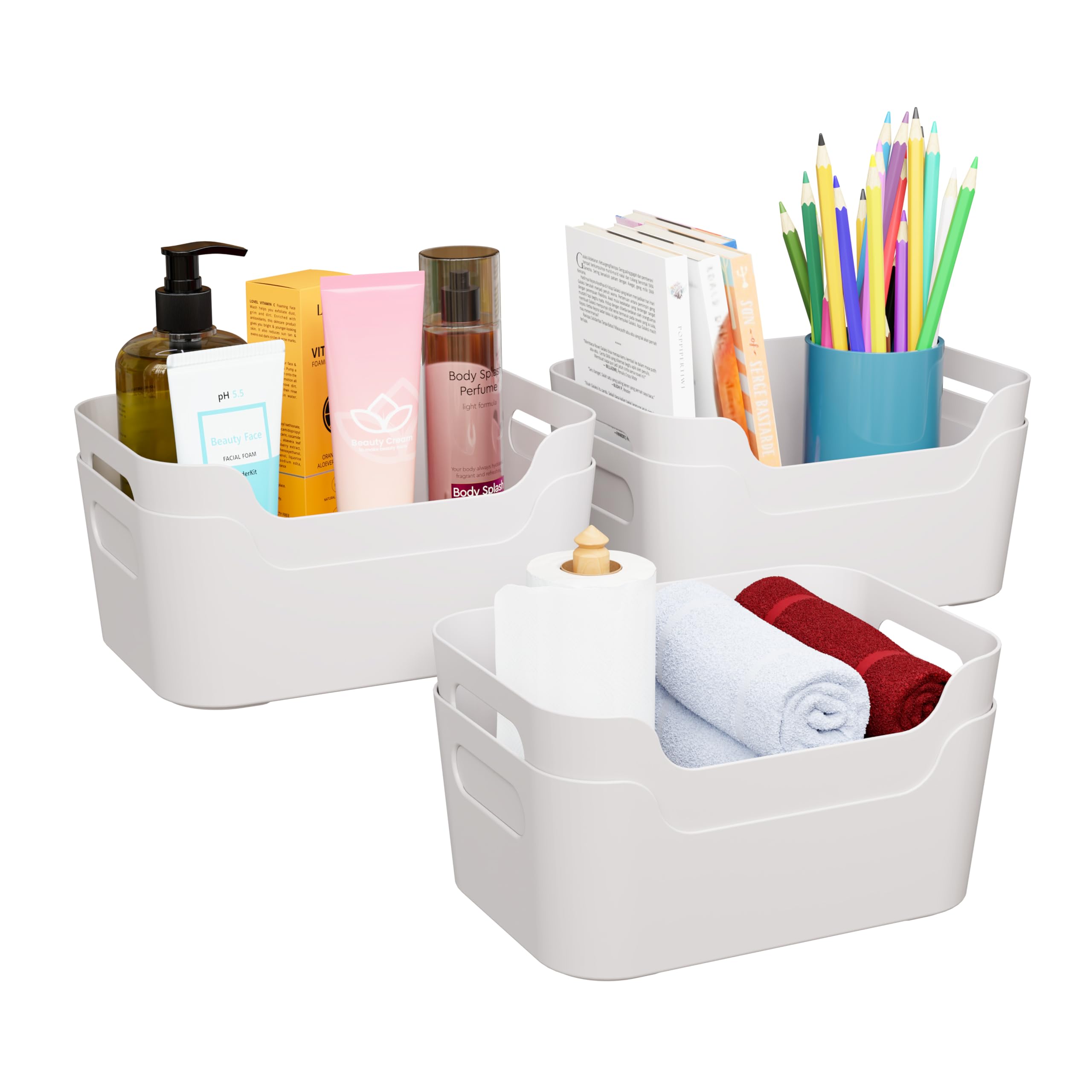 TEX-RO Storage Box and Organiser | Storage Organiser | Organizer Storage Box for Home & Kitchen | Durable Storage Basket & Plastic Basket for Storage (Pack of 6, White)