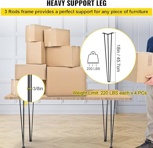 Miniatura 3 de Happybuy Patas de mesa de horquilla de 18 pulgadas, color negro, juego de 4 patas de escritorio, capacidad de carga de 880 libras (cada una de 220