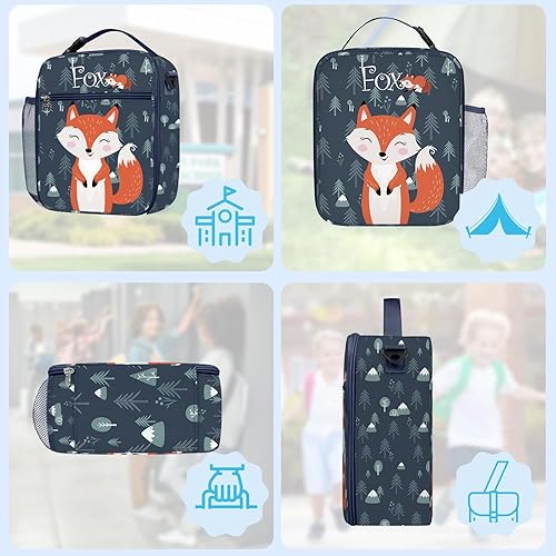 Miniatura 6 de Clastyle Lonchera con diseño de zorro para niños y niñas, con diseño de animales, para picnic al aire libre, con aislamiento escolar, con soporte