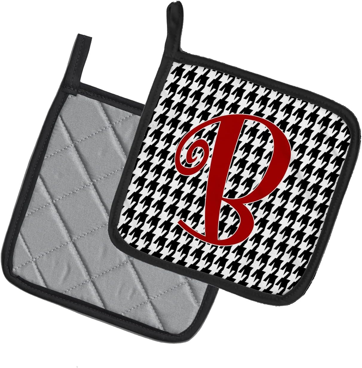 Caroline's Treasures CJ1035-BPTHD Letter B Initial Monogram - Houndstooth Black Pair of Pot Holders Kitchen Heat Resistant Pot Holders Sets Oven Hot Pads for Cooking Baking BBQ, 7 1/2 x 7 1/2