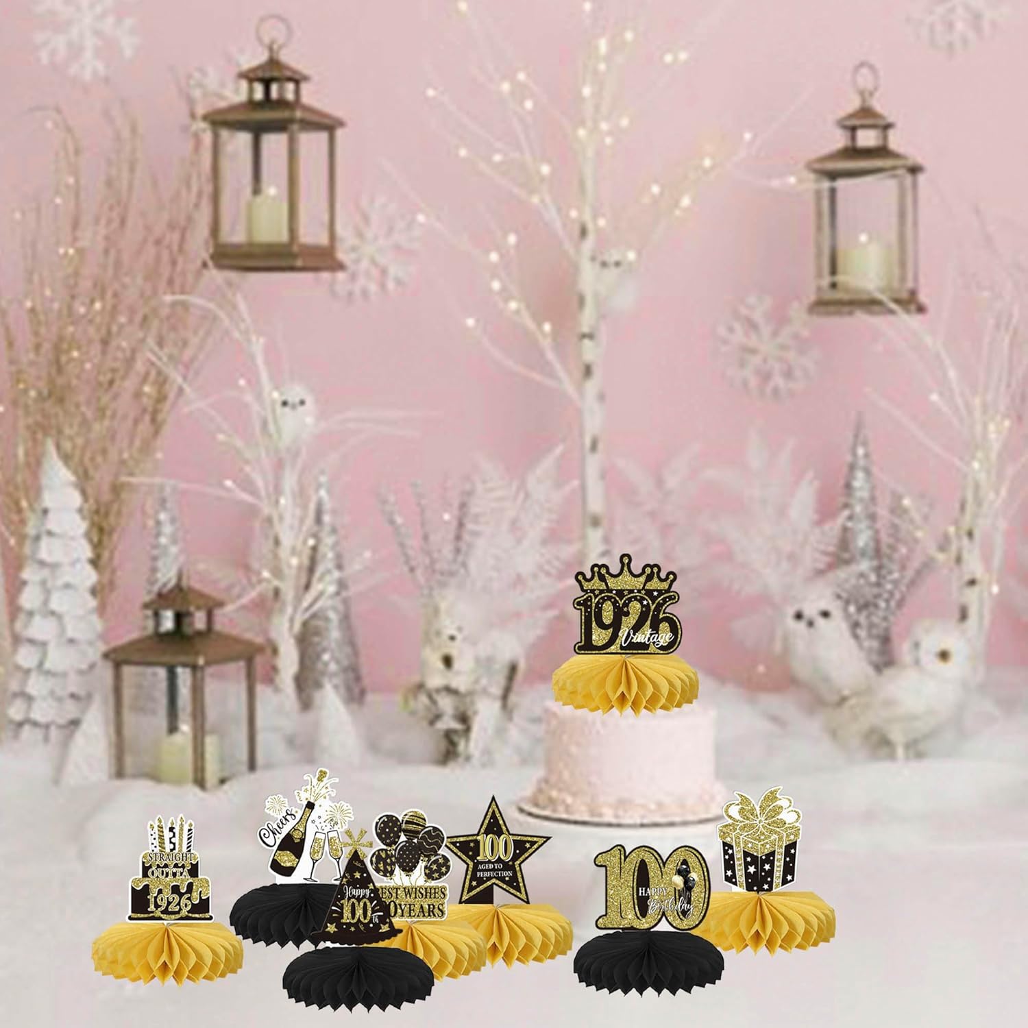 10 Pack 100th Birthday Honeycomb Centerpieces Hello 100th Birthday Party Decorations Cheers to 100 Years Anniversary Table Toppers Straight Outta 1926 Table Decorations for Men Women Birthday Decors