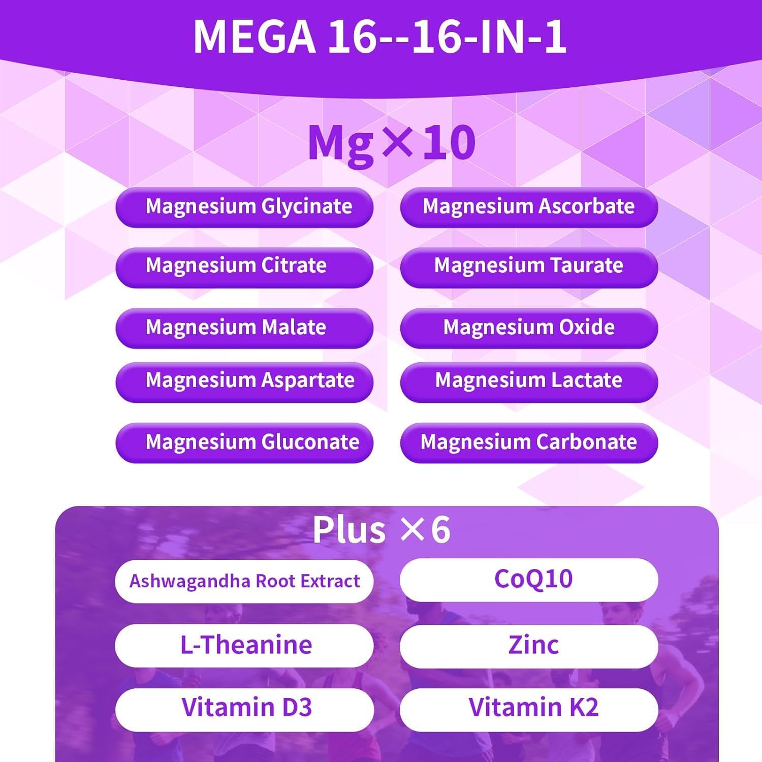 Mega16-in-1 Magnesium Citrate Glycinate Sleep Supplement Complex Gummies for Women Adults, High Absorption Magnesium Malate Carbonate Gummies