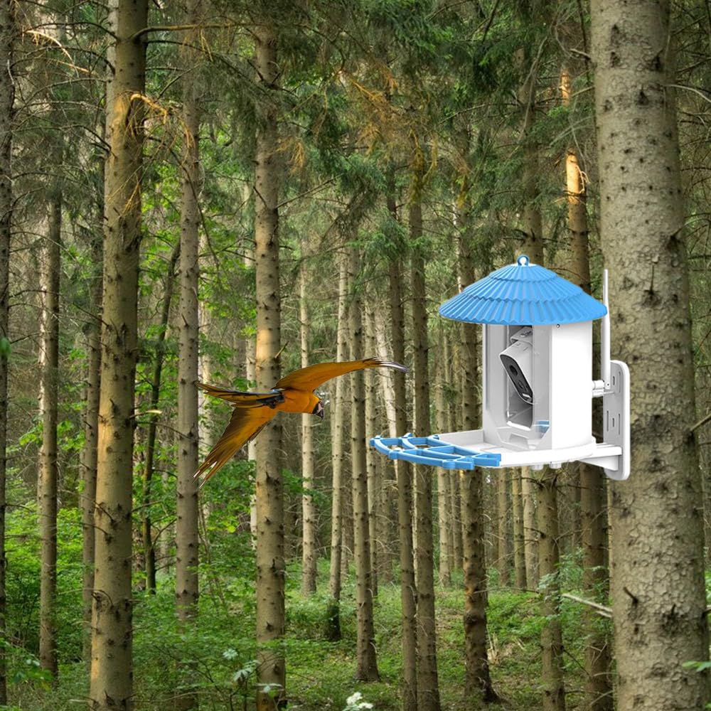 POFET Comedero para pájaros con energía Solar, graba Videos automáticamente Notifica Cuando los pájaros visitan, Cámara para pájaros con alimentador Inteligente, Regalos para Amantes de Las Aves