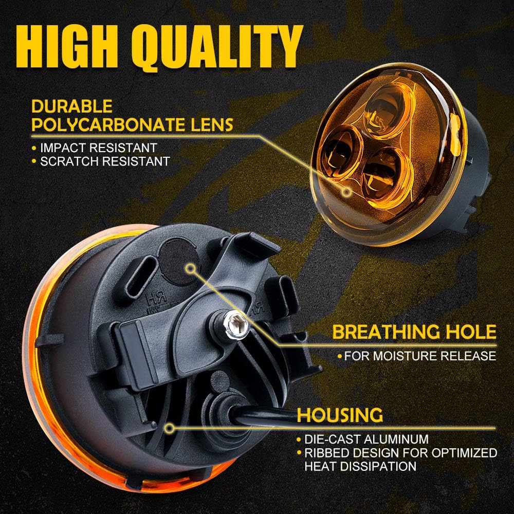 Xprite Amber LED Turn Signal Light w/Smoke Lens, Aluminum Front Blinker Lights Compatible with 2007-2018 Jeep Wrangler JK